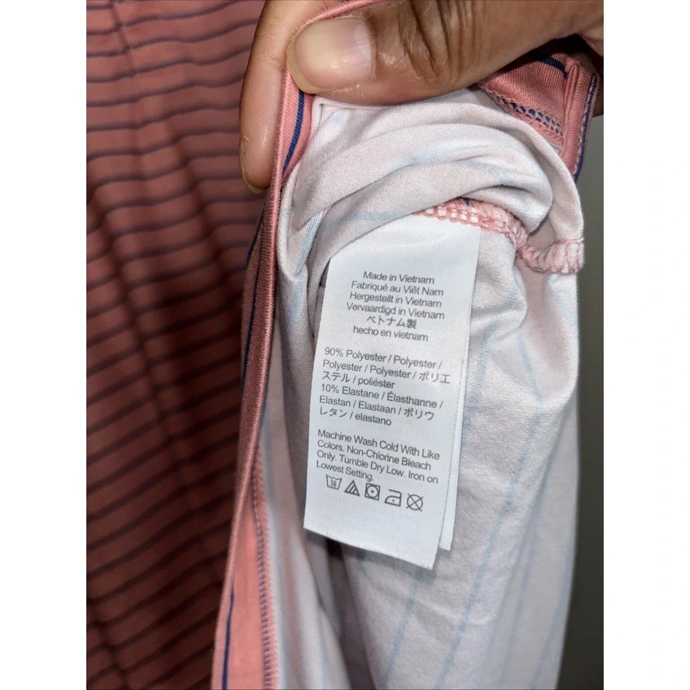 J.CREW Salmon/Blue Striped Shirt Mens Size XL Blue Short Sleeve Performance Polo - Picture 2 of 3